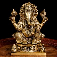 ブラス製 座りガネーシャ - [高さ：約20cm]