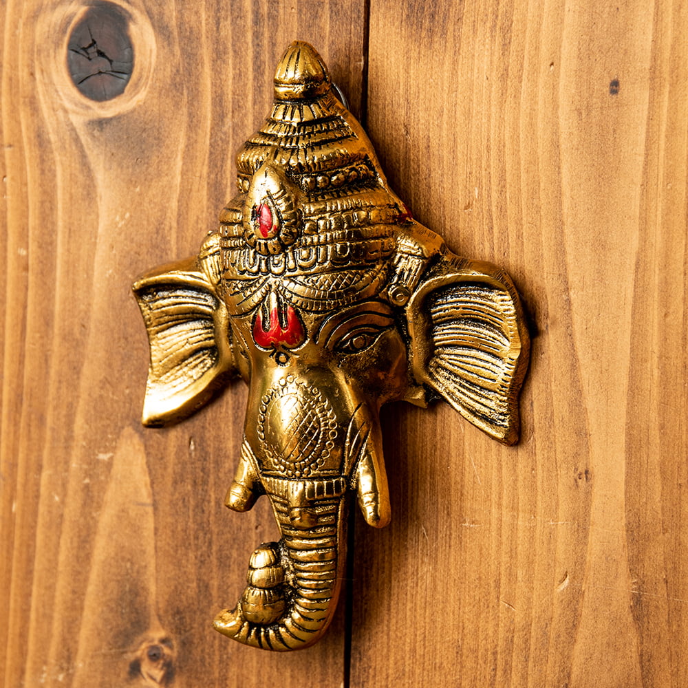 壁掛けタイプ〕インドの神様ウォールハンギング ガネーシャフェイス 16cm の通販