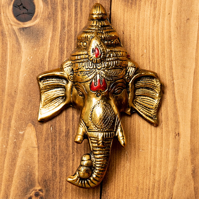 〔壁掛けタイプ〕インドの神様ウォールハンギング - ガネーシャフェイス 16cmの写真