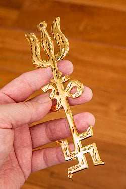 〔壁掛けタイプ〕インドの神様ウォールハンギング - シヴァ三叉・オーン・スワスティカ 約15cm - サブ5