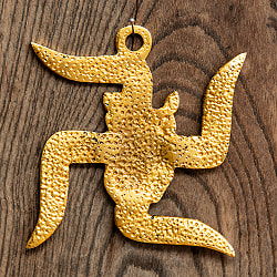 〔壁掛けタイプ〕インドの神様ウォールハンギング - スワスティカ・ガネーシャ - 9.5cm - サブ4