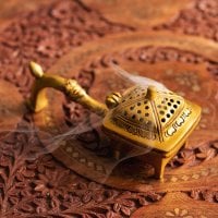 ブラスのハンドル付き　プージャ香炉　樹脂香などに便利(TI-RSDL-1622)