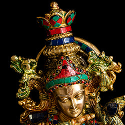 【特大】緑青石装飾 ブラス製クリシュナ 高さ75cm - サブ5