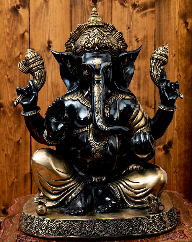 【一点物】真鍮黒塗仕上げ ガネーシャ神像 ブラス製 53cmの写真1枚目です。重厚なインドの神像です。ガネーシャ像,ブラス製,ヒンドゥー,神様像