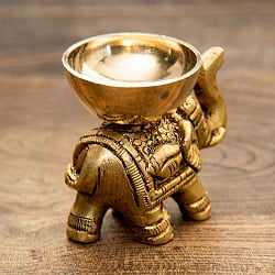 ブラス製 ミニボウル付きエレファント像[6cm] - サブ3