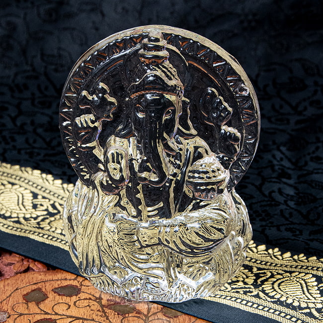 インドの神様 ガラス製ペーパーウェイト〔9cm×7cm〕 - ガネーシャ 1