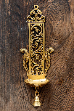 ブラス製 壁掛けオイルランプ/キャンドルホルダー ベル付き - [高さ：約32cm] - サブ2