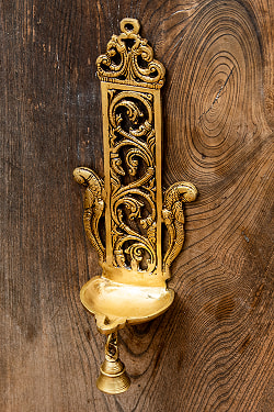 ブラス製 壁掛けオイルランプ/キャンドルホルダー ベル付き - [高さ：約32cm] - サブ3