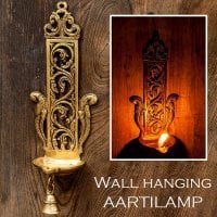 ブラス製 壁掛けオイルランプ/キャンドルホルダー ベル付き - [高さ：約32cm](TI-RSDL-1640)