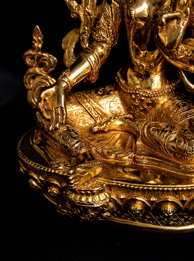 緑多羅菩薩（グリーンターラー） 銅造鍍金仕上げ - 21.5cm 10 - 細かな装飾が行き渡っています。