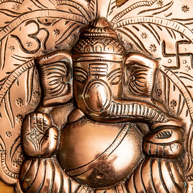 〔壁掛けタイプ〕リーフ・ガネーシャ 22.5cm インドの神様ウォールハンギング 2 - 拡大写真です