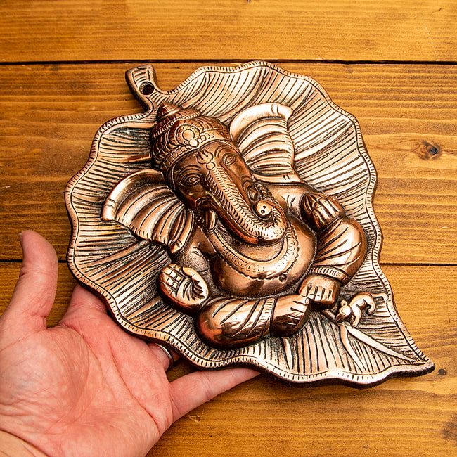 ガネーシャ　面　壁掛け 壁掛けタイプ〕リーフ・ガネーシャ 38cm インドの神様ウォール