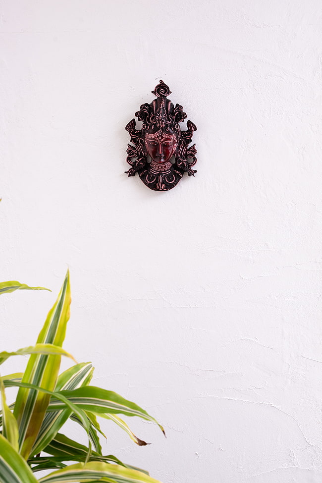 〔壁掛けタイプ〕手彫り模様のインドの神様ウォールハンギング - グリーン・ターラー 多羅菩薩  [約20.5cm×13.5cm] 10 - 壁に掛けてみました。