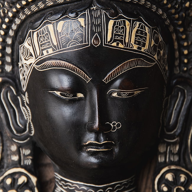 〔壁掛けタイプ〕手彫り模様のインドの神様ウォールハンギング - グリーン・ターラー 多羅菩薩  [約26.5cm×16cm × 8.5cm] 2 - 拡大してみました。厳かで存在感のある作りです。