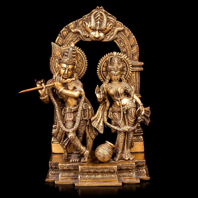 【一点物】ラーダ・クリシュナ像　永遠の愛の象徴　美しいブラス製〔約36cm×約22.5cm 約9.5cm 約7380g〕の写真1枚目です。正面からの図像ですクリシュナ,クリシュナ像,神様像,ブラス,ヒンドゥー教