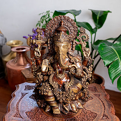 【一点物】アバヤ・ムドラ　座りガネーシャ像　美しいブラス製  41cm - サブ2