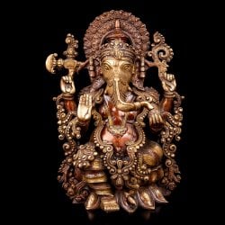 【一点物】アバヤ・ムドラ 座りガネーシャ像 美しいブラス製  41cm