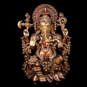 【一点物】アバヤ・ムドラ 座りガネーシャ像 美しいブラス製  41cm