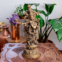 【一点物】笛を奏でるクリシュナ像　美しいブラス製〔約39.5cm×約12.8cm 約11cm 約4800g〕 - サブ2