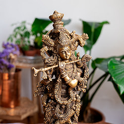 【一点物】笛を奏でるクリシュナ像　美しいブラス製〔約39.5cm×約12.8cm 約11cm 約4800g〕 - サブ3