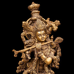 【一点物】笛を奏でるクリシュナ像　美しいブラス製〔約39.5cm×約12.8cm 約11cm 約4800g〕 - サブ4