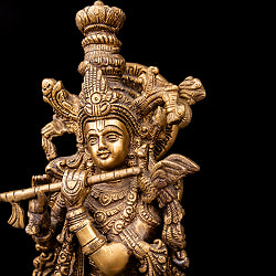 【一点物】笛を奏でるクリシュナ像　美しいブラス製〔約39.5cm×約12.8cm 約11cm 約4800g〕 - サブ5