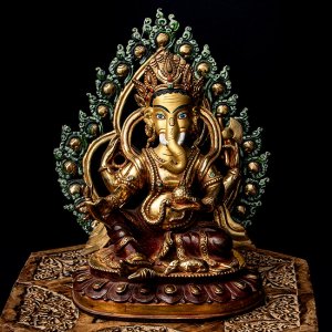 【1点物】大聖歓喜天（ガネーシャ） 銅造鍍金仕上げ ネパール製 高さ：23cm程度 2.1kg(TI-RSDL-1710)