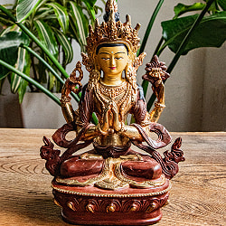 【1点物】六字咒観音菩薩 アヴァローキテーシュワラ／チェンレシ 銅造鍍金仕上げ ネパール製 高さ：23cm程度 1.7kg - サブ2