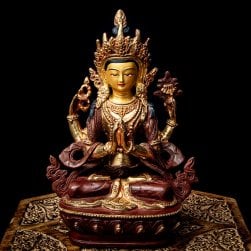 【1点物】六字咒観音菩薩 アヴァローキテーシュワラ/チェンレシ 銅造鍍金仕上げ ネパール製 高さ:23cm程度 1.7kg