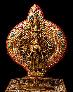 【1点物】千手千眼観音菩薩立像 銅造鍍金仕上げ ネパール製 高さ：36.5cm程度 2.1kg