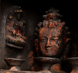 チベット密教の厨子【木製 一点物 高さ:23cm】 - サブ5