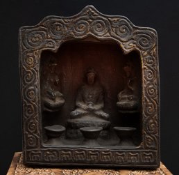 アミターバ - 阿弥陀如来の厨子【木製 一点物 高さ:23cm】