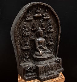 アクショービヤ　阿しゅく如来（あしゅくにょらい）と16柱の仏板【木製 一点物 高さ:41cm 4500g】 - サブ2