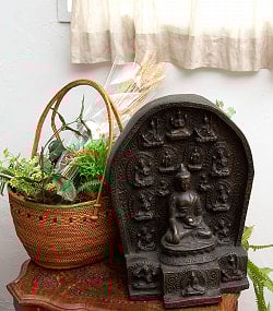 アクショービヤ　阿しゅく如来（あしゅくにょらい）と16柱の仏板【木製 一点物 高さ:41cm 4500g】 - サブ3