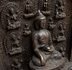 アクショービヤ　阿しゅく如来（あしゅくにょらい）と16柱の仏板【木製 一点物 高さ:41cm 4500g】 - サブ5