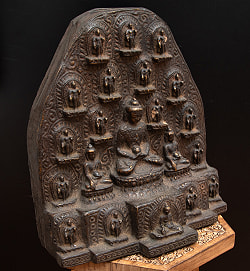 阿弥陀仏（ブッダ・アミタバ）と20尊の仏像【欠けあり・訳あり品 木製 一点物 高さ:33cm 3800g】 - サブ2