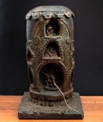 マハーカーラ(大黒天)とアクショービヤ 阿しゅく如来等7柱の仏柱 - 特大サイズ【一点物 55cm 12000g】