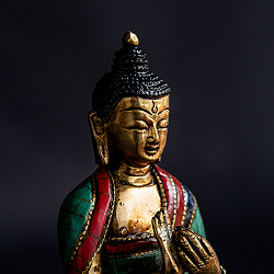 毘盧遮那仏（ヴァイローチャナ） チベタンターコイズ仕上げ 14cm - サブ4