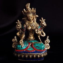 [大感謝祭セール]白多羅菩薩（ホワイトターラー） チベタンターコイズ仕上げ 15.5cm