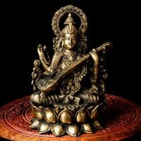 サラスヴァティ 坐像 重厚なブラス製 高さ:30cm程度(TI-RSDL-1750)