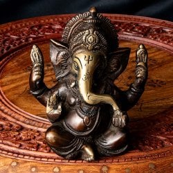 ガネーシャ 坐像 重厚なブラス製 高さ:13.5cm程度