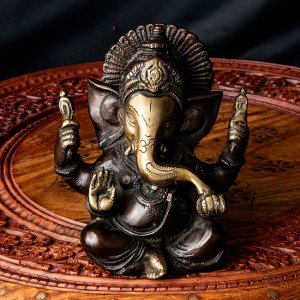 ガネーシャ 坐像 重厚なブラス製 高さ:13.5cm程度