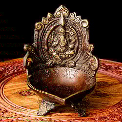 ガネーシャのオイルランプ 重厚なブラス製 高さ:17cm程度 - サブ3