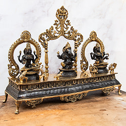 【1点物】真鍮黒塗仕上げ ガネーシャ・ラクシュミ・サラスヴァティ 三柱坐像祭壇 高さ59cm 21kg - サブ2
