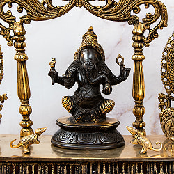 【1点物】真鍮黒塗仕上げ ガネーシャ・ラクシュミ・サラスヴァティ 三柱坐像祭壇 高さ59cm 21kg - サブ4