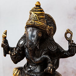 【1点物】真鍮黒塗仕上げ ガネーシャ・ラクシュミ・サラスヴァティ 三柱坐像祭壇 高さ59cm 21kg - サブ5