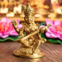 サラスヴァティ坐像 重厚なブラス製 高さ10cm(TI-RSDL-1832)