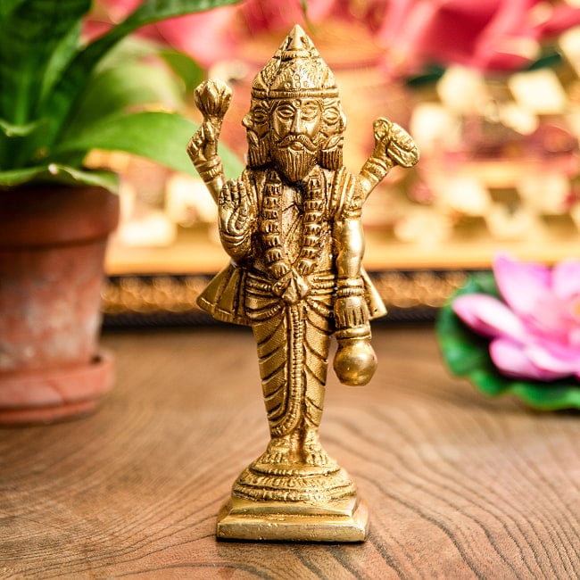 ブラフマー 立像 重厚なブラス製 高さ:14.5cm程度の写真