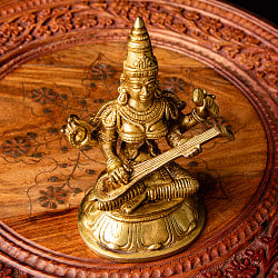 サラスヴァティ坐像 重厚なブラス製 高さ15cm - サブ5