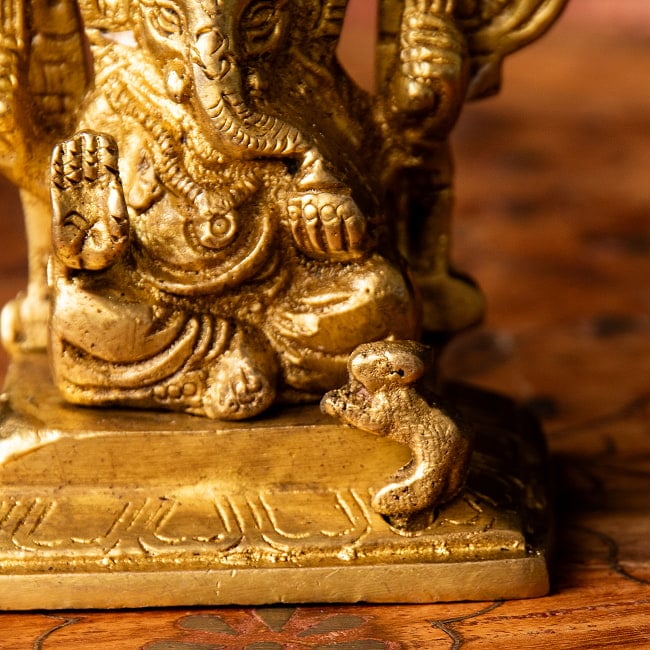 ブラス製 ガネーシャ 9cm 5 - ガネーシャの乗り物、ネズミ。